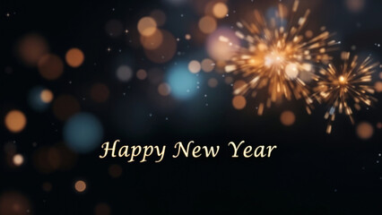 Elegant Golden Happy New Year Celebration Background with Sparkling Fireworks Illustration