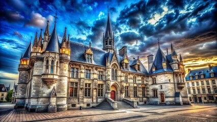 Fototapeta premium Palais de Justice Tours France: Gothic Architecture, Law Court, French Justice System, Historical Building, Medieval Courtroom