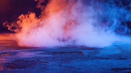 Fototapeta premium The concrete floor and studio room with smoke float up the interior texture for display products Dark street, asphalt abstract dark blue background