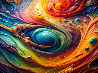 Panoramic Abstract Colorful Fluid Oil Spill Art Painting: Swirling Vibrant Hues Background