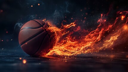 Fototapeta premium Basketball in Motion with Flames and Dynamic Smoke Effects