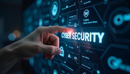 Cyber Security Digital Hand Interacts with Data Interface