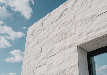 白い石の壁が青空を背景に映える美しい建築の一部