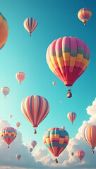 Fototapeta premium A whimsical hot air balloon festival with colorful balloons of various patterns floating in a bright blue sky, creating a joyful and lively HD phone wallpaper 
