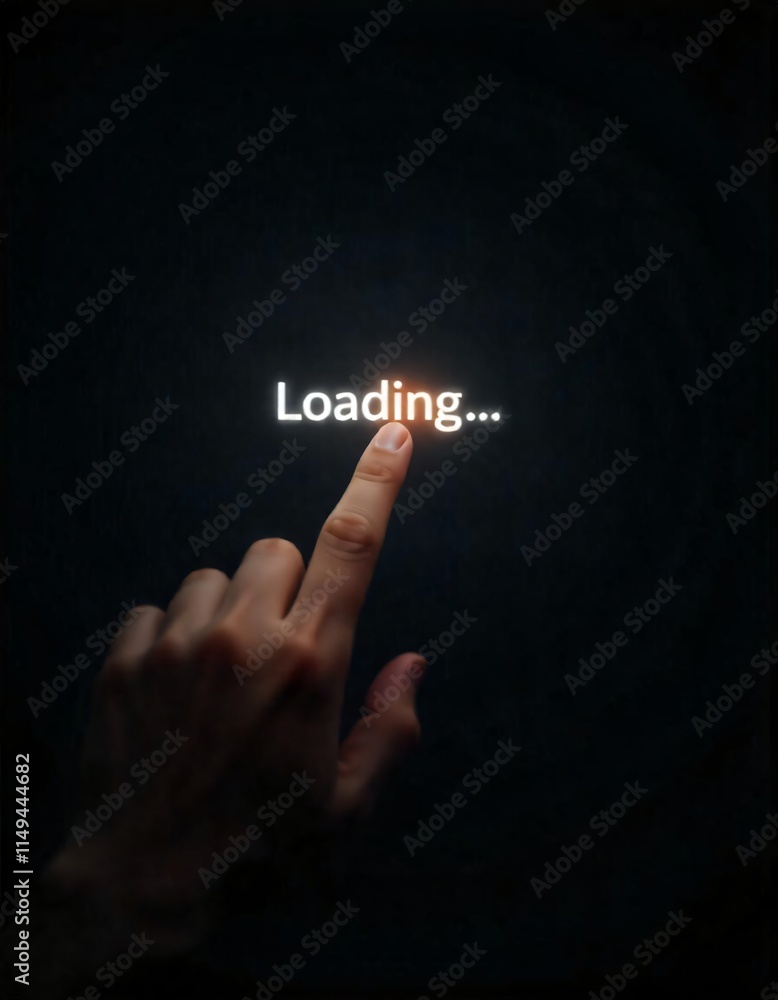 Poster finger touching loading screen technology digital interface progress innovation future concept hand