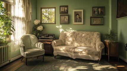 Cozy 1920s Home Interior with Vintage Decor and Nostalgic Vibes