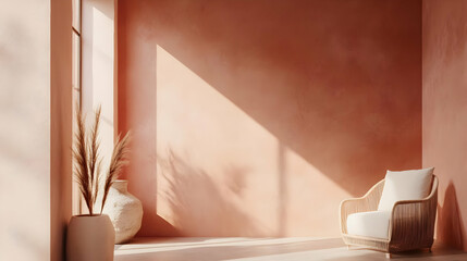 Fototapeta premium A serene interior with warm tones, natural light, and minimalist decor.