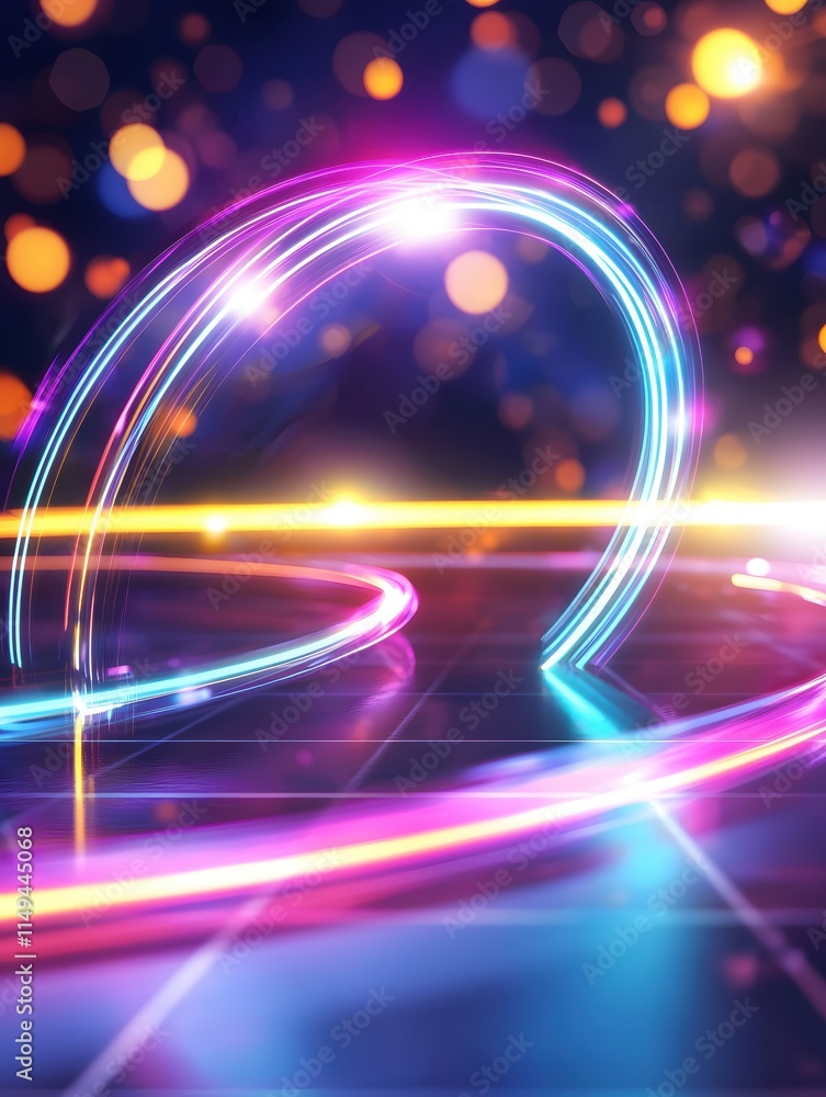 Poster colorful light trails in a vibrant bokeh background for abstract digital design
