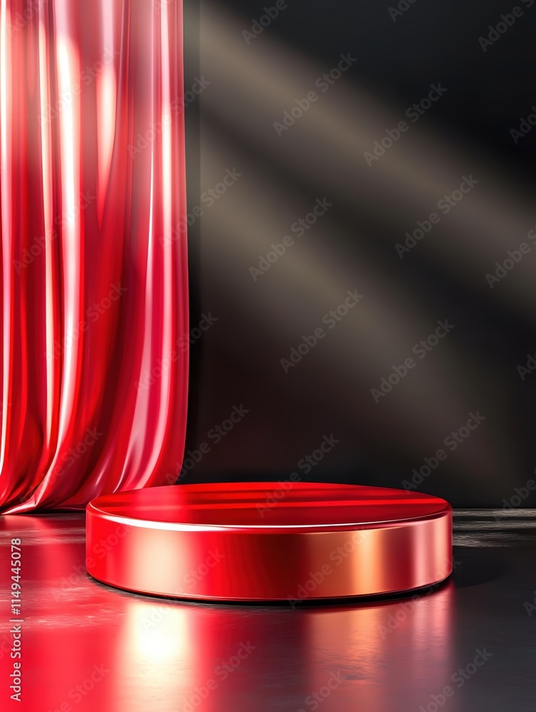 Aufkleber elegant red stage with draped curtains and soft lighting for presentations or events