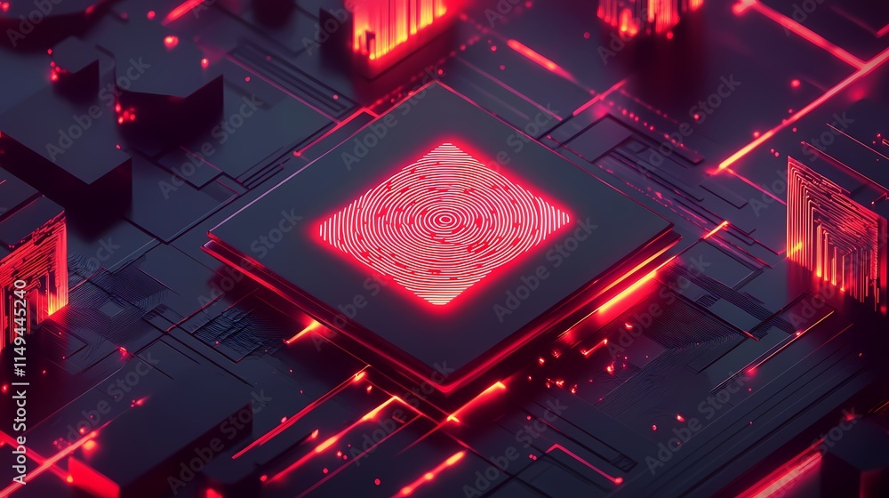Poster Abstract technology background with glowing circuits and fingerprint pattern detail
