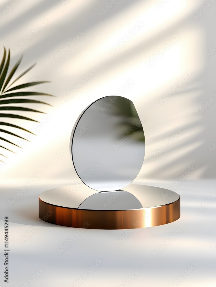 Aufkleber elegant modern design displaying round mirror with leaf shadows and soft lighting