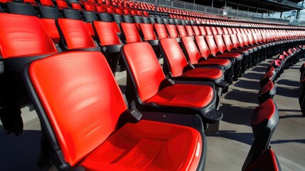 Fototapeta premium The individual plastic seats are joined together to create a cohesive seating arrangement in the stadium
