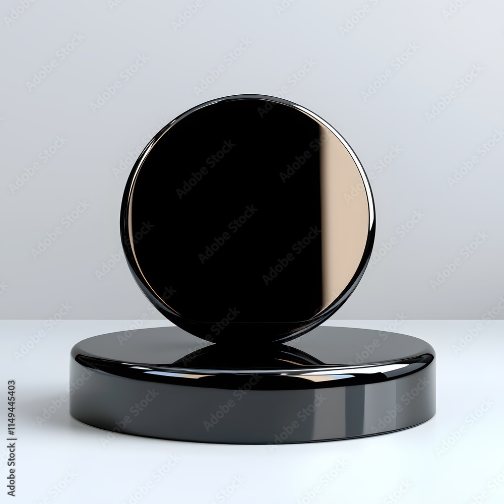 Poster minimalist black display stand for product showcase with smooth surface finish