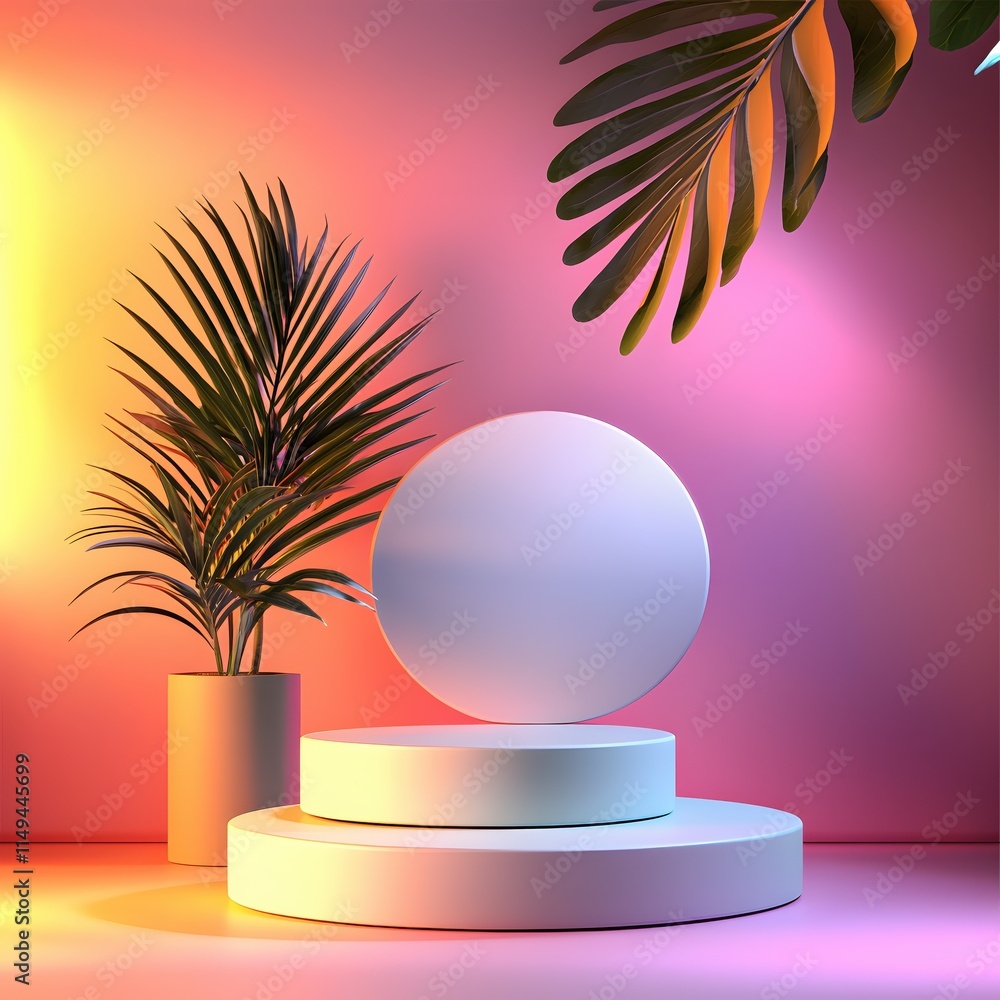 Poster modern minimalist scene with abstract shapes and vibrant background lighting