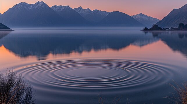 sunrise in the mountains , serene lake covered - Powered by Adobe