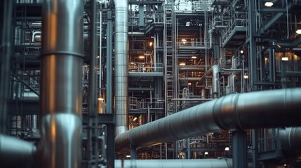 The intricate network of pipes and equipment within the refinery is a testament to the complexity and precision of the refining process