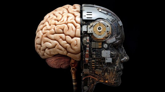 Human brain and machine integration concept