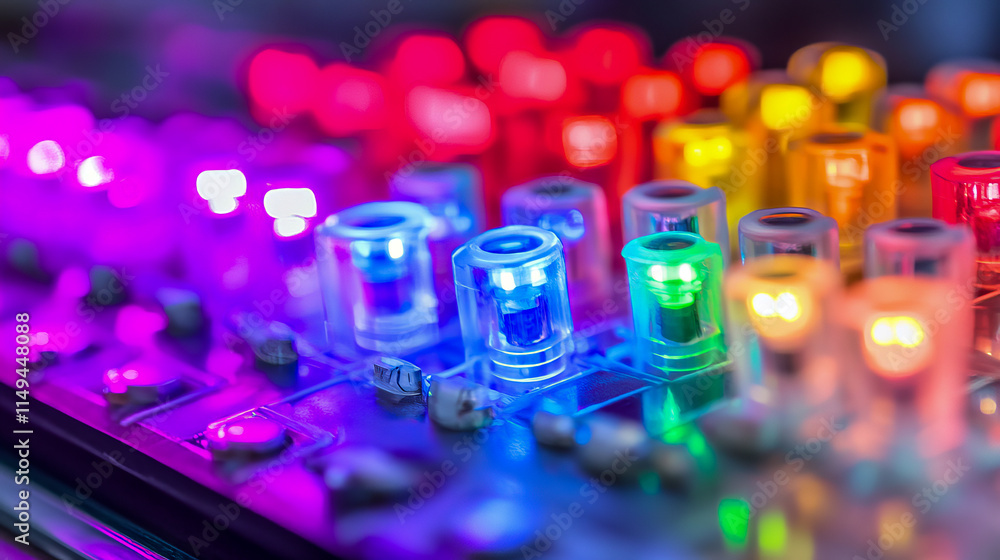 Poster illuminated colorful led circuit board with multicolored lights