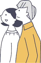 見上げる若い男女横向き線画