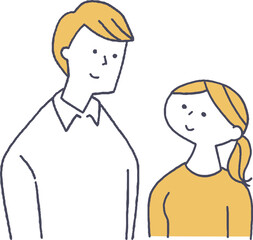 見つめ合う若い男女線画