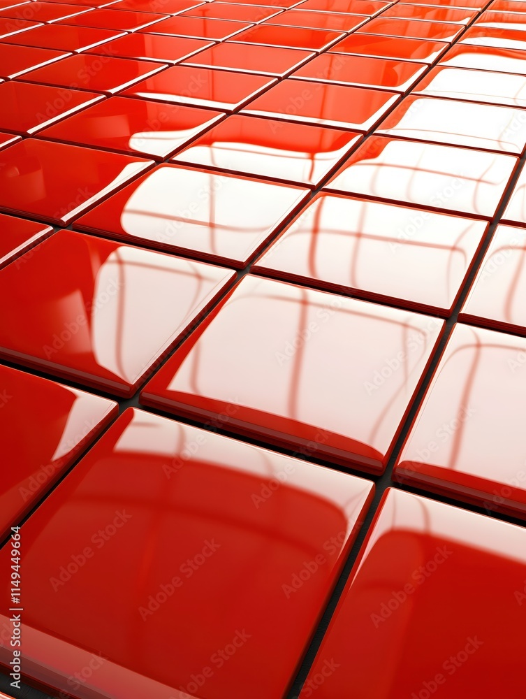 Poster glossy red tiles with reflection in modern interior design setting