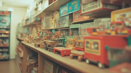 Fototapeta premium Nostalgic Delight: Vintage 1920s Toy Store Filled with Wooden Toys, Dolls, and Games