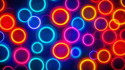 Vibrant neon circles creating a colorful glowing abstract pattern