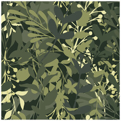 Abstract green foliage pattern with various leaf shapes in shades of green and yellow, green and yellow floral wallpaper featuring intricate leaves and blossoms, creating a lively and fresh atmosphere
