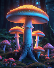  beautiful Agaricus bisporus mushroom in fairy background, created by generative ai