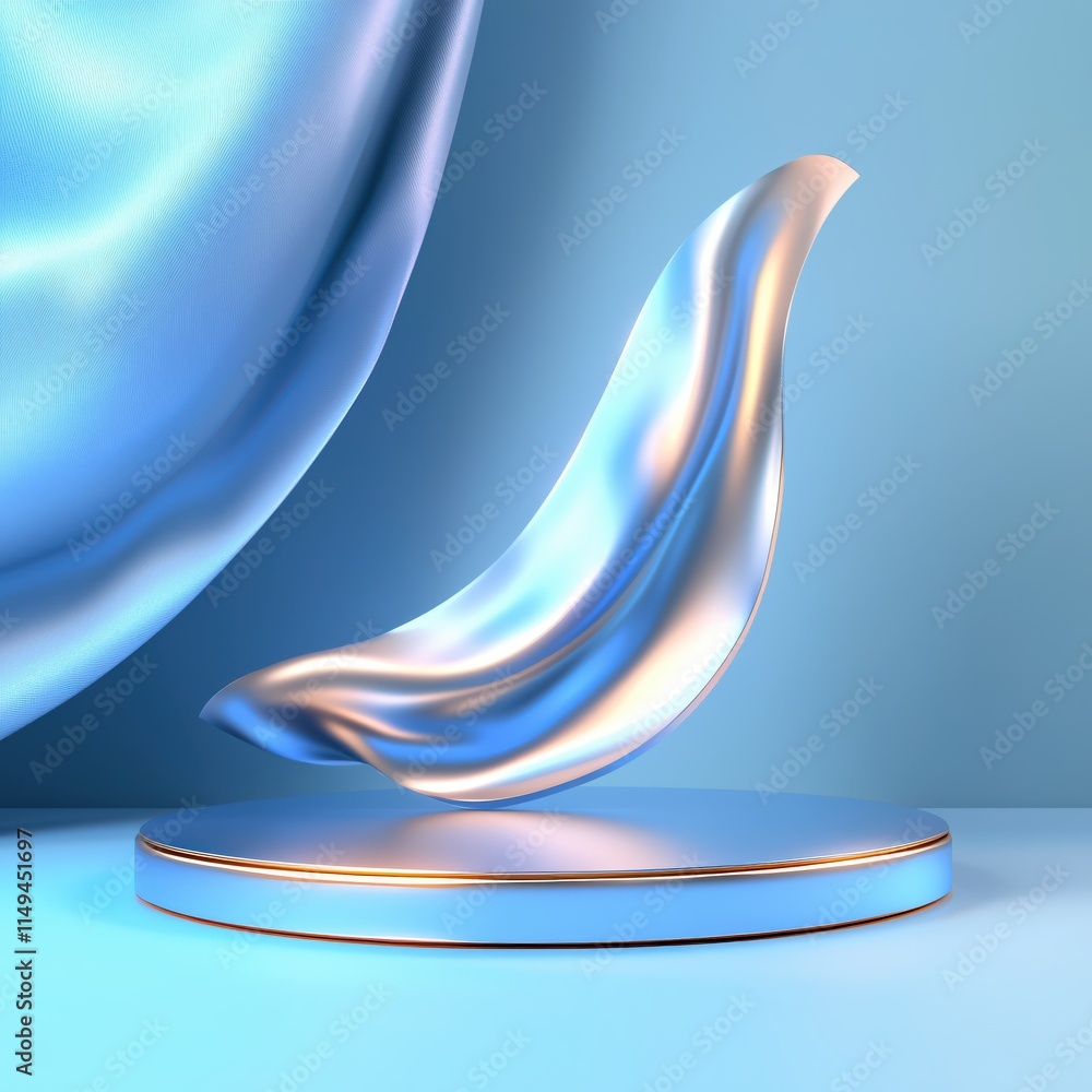 Poster elegant abstract sculpture on minimalist display with soft blue background