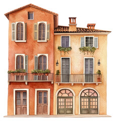 Fototapeta premium PNG Vintage Italian townhouses architecture illustration watercolor.