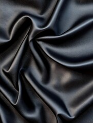 Obraz premium Deep Black Satin Fabric with Elegant Drapery and Soft Texture for Design Purposes