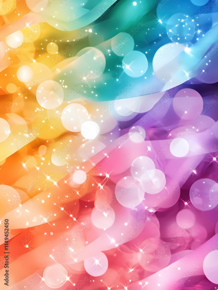 Poster colorful abstract background with bokeh lights and smooth flowing fabric textures