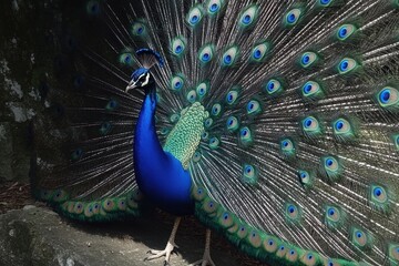 Obraz premium Majestic Peacock Displaying its Stunning Tail Feathers