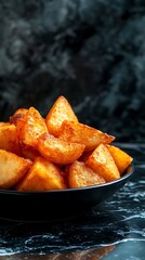 Crispy Roasted Potato Wedges Closeup Photo. AI Generated