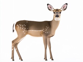 Fototapeta premium Young Spotted Deer Doe, White Background, Wildlife Photography