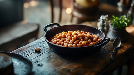 Deliciously Stewed Chickpeas Photo: Rustic Kitchen Setting. AI Generated