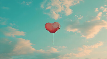 Fototapeta premium Heart Balloon in Pastel Sky Illustration