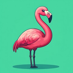 Fototapeta premium A Pink Flamingo Stands Against A Teal Background