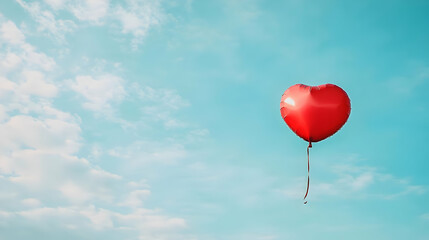 Fototapeta premium Red Heart Balloon in Blue Sky Illustration