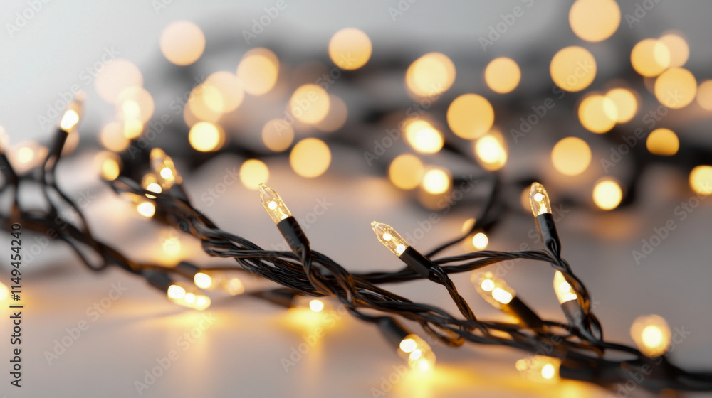 Poster warm glowing string lights with bokeh background for festive ambiance