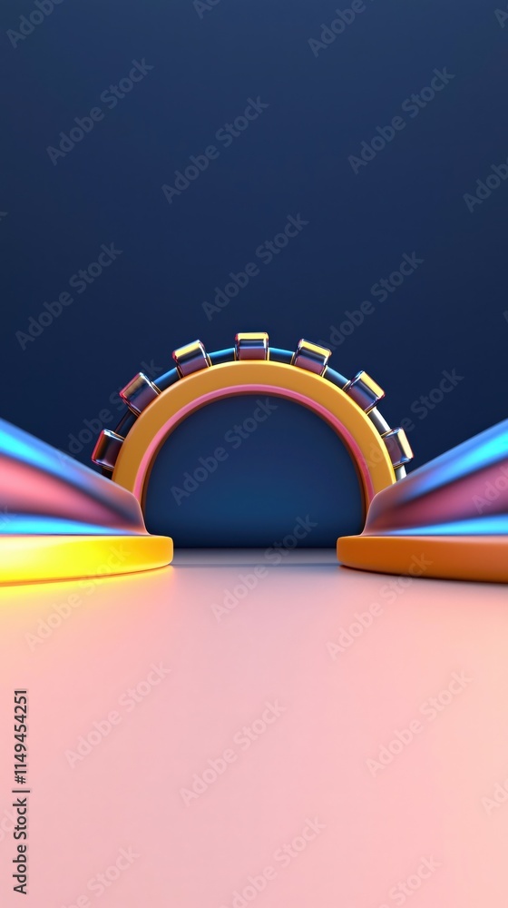 Poster abstract vibrant arc with glowing colors in a minimalistic modern setting