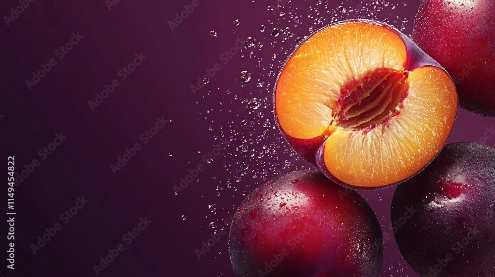 Poster plum and apricot explosion seen from above with simple background