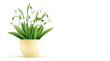 Charming   snowdrop flower growing in a light yellow pot, with a playful yet elegant design, perfect for nature-inspired projects.