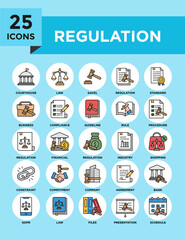 Regulation icon collection set. Containing design law, regulation, legal, compliance, management, business	