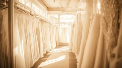 Elegant 1920s Bridal Boutique with Brides-to-Be Admiring Vintage Wedding Dresses in Soft Romantic Lighting