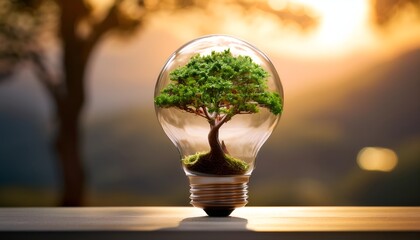 Cinematic Light Bulb with Bonsai Tree: Mesmerizing Blend of Technology and Nature