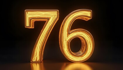 Glowing Neon Number Seventy-Six: A 3D Render