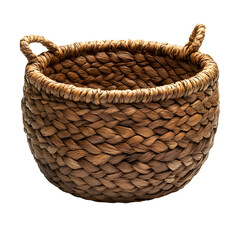 Obraz premium Woven Basket with Handles Isolated on White Background
