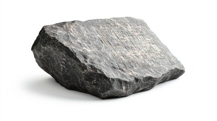 A unique gray rock with intricate carvings that tell a story. Nature meets artistry in every detail. A captivating piece of natural history. Generative AI